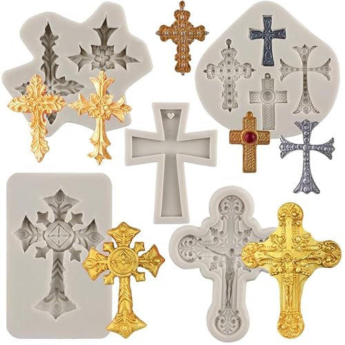 MYPRACS Kreuz-Silikonformen, Kreuz-Fondantform, Kreuzform Für Taufe, Kuchendekoration, Cupcake-Topper, Süßigkeiten, Schokolade, Blütenpaste, Polymer-Ton, 5er-Set