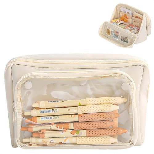 MHwan Federmäppchen, Mäppchen mit 9 Fächern und Großem Fassungsvermögen, Dreidimensionalem Display und Großer Öffnung Für Einfachen Zugriff, Langlebiges Und Leicht zu Reinigendes Mäpchen (Beige)