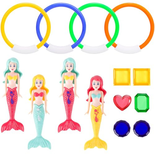 ZDNT 14 Stücke Tauchspielzeug für Kinder,Unterwasser Tauchringe,Tauchspielzeug Sinken Schnell,Meerjungfrau Spielzeug,Tauchring für Unterwasserspiel und Tauchtraining von Kindern für Jungen Mädchen