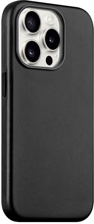 maogoam for iPhone 14 Pro Case Leather Compatible with MagSafe, Top Layer Premium Veg-Tanned Cowhide Leather case for iPhone 14 Pro 6.1, Elegant Style, Gloss Black