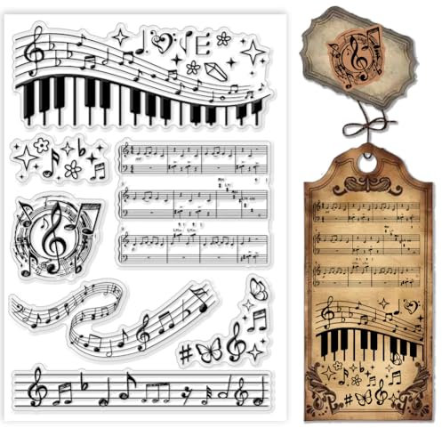 PH PandaHall Musiknoten Clear Stamps Musik Symbol Transparent Stempel Notengummistempel Violine Musik Siegelstempel für Kartenherstellung und DIY Scrapbooking Journal Album Crafts 16x11cm