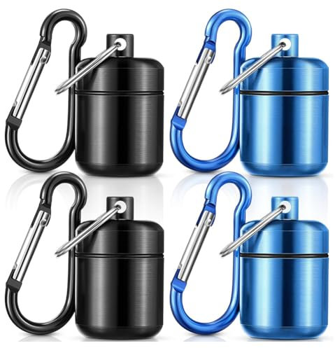 Okeeyseda 4 Pack Ear Plug Carrying Case Keychain, Portable Keychain Pill Holder Case, Waterproof Metal Earplug Case Pill Container