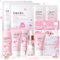 Kit Skincare Viso Completo, Sakura Skin Care Kit 11 Pezzi, Set Skincare Viso Completo mit Tonico, Detergente, Siero Occhi, Siero, Crema, Maschera Notturna, Maschera Argilla