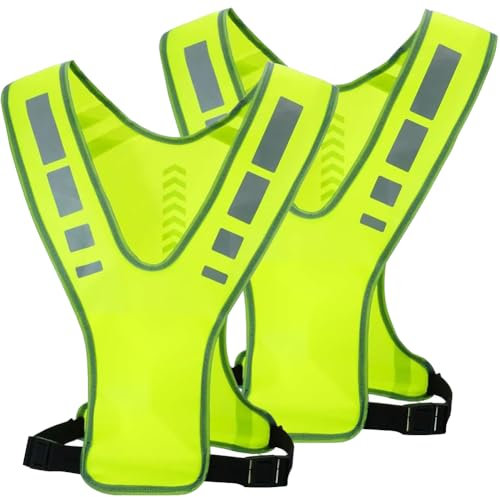 2 Stück Reflektierende Weste, Eichte Laufweste mit Tasche, Reflektierende Sicherheitsweste für Damen, Herren, Kinder, Atmungsaktiv und Verstellba Laufweste Reflektoren Kleidung für Outdoor-Aktivitäten