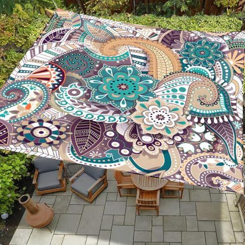 Treer Sonnensegel Wasserdicht Rechteckig, Böhmen PES Polyester Sonnenschutz Markise Reißfest Wetterfest 95% UV-Schut für Balkon Garten Terrasse, inkl Befestigungsseile (Lila,200x240cm)