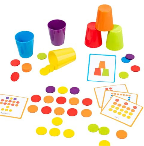 Set di tazze impilabili, set di tazze Quick Stack – Giocattoli per l'educazione precoce | 50 carte domande classificazione dei colori per ragazze divertenti interattive, viaggi, compleanno