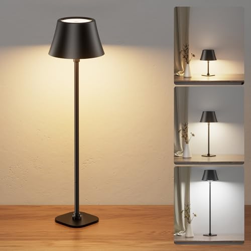 JACKYLED Tischlampe Kabellos, 7 Höhen Verstellbar, 3 Farbtemperaturen Dimmbar, Wiederaufladbar mit 5000mAh Akku,Tragbare LED-Wasserdichte Tischlampe für Esszimmer, Schlafzimmer