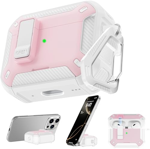 RFUNGUANGO AirPods Pro 2 Hülle, MagSafe Reinigungsset Handyhalter, Rosa | Kompatibel mit AirPods Pro 1/2, magnetische MagSafe-Ladung, stoßfest staubdicht Schutzhülle mit Reinigungsset & Handyhalter