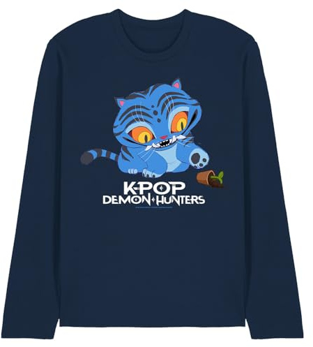 Kpop Demon Hunters Unisex K-pop Demon Hunters - Cute Derpy Tiger Cartoon Unisex Long Sleeve T Shirt, Navy T-Shirt