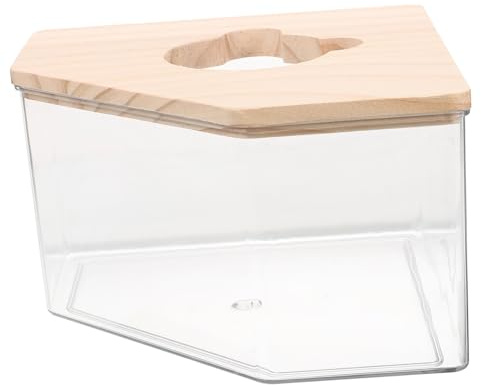 BESTonZON Acryl Behälter für Hamster Sandbadewanne mit Holzdeckel Transparentes Hamsterbadezimmer für Rennmäuse und Chinchillas