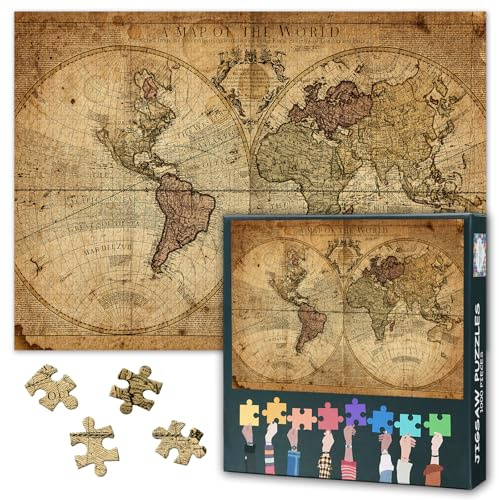 Puzzles for Adults 1000 Pieces, Map of World Jigsaw Puzzles, Adult Puzzle for Adults, Educational Fun Games or Toys for Elders Friends 20X27 INCH