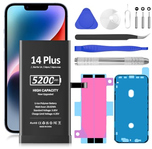 Battery for iPhone 14 Plus, 5200mAh Replacement Battery for iPhone 14 Plus 6.7 Inch A2886, A2632, A2885, A2896, A2887 with Professional Replacement Tool Kits (Not for iPhone14 /proMax)