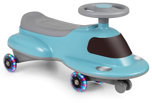 COSTWAY Ride on Wiggle Car, Sit On Swivel Scooter with Light up Wheels, Under-seat Storage, Children Balance Toy Cars for Indoor Outdoor (Blue+Grey, 75 x 30 x 35cm)