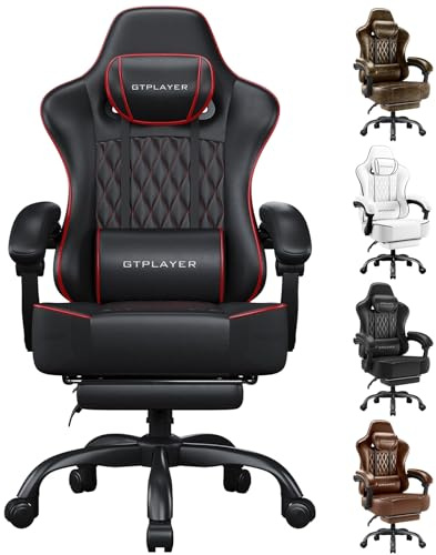 GTPLAYER Gaming Chair, Ergonomic Computer Chair with Footrest and Lumbar Support Height Adjustable Heavy Duty Home Office with 360°-Swivel Seat and Headrest
