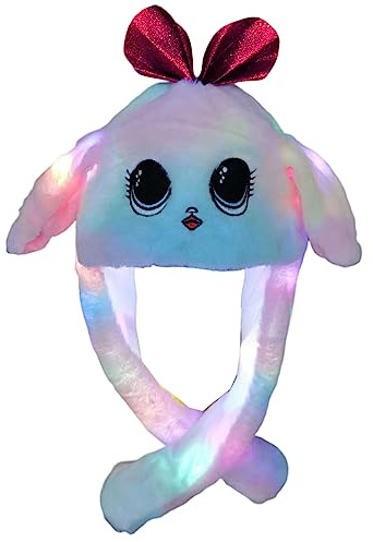 Hangsu Beweglicher Hasenohren Hut mit LED Ohrklappe für Kinder, leuchtendes springendes Ohr, Schlappohr Plüsch Bomber mit LED