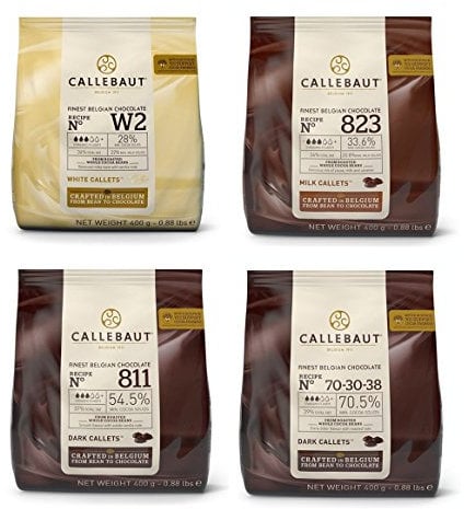 Callebaut 4 x 400g Bundle - Finest Belgian Dark, Milk & White Chocolate Couverture (Callets)