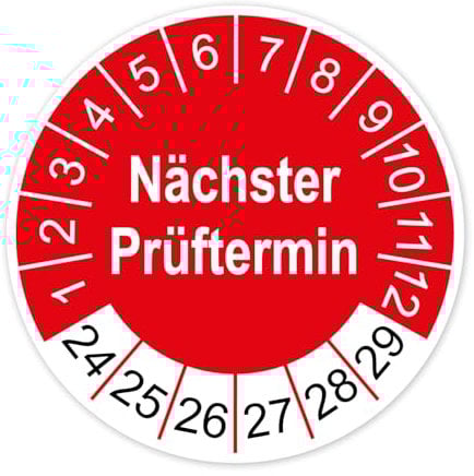 Prüfplaketten Feuerlöscher nächster Prüftermin 2020-2025 Prüfetikett Aufkleber Folie selbstklebend UVV 30mm rot R005 (30)