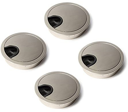 LIKERAINY Kabeldurchführung Kabeldurchlass Runde Ø60mm mit Bürstendichtung aus Metall Verchromt zum Einfügen am Schreibtisch Kabelorganisation für Möbel Kabeldurchlass Silber 4 Stück