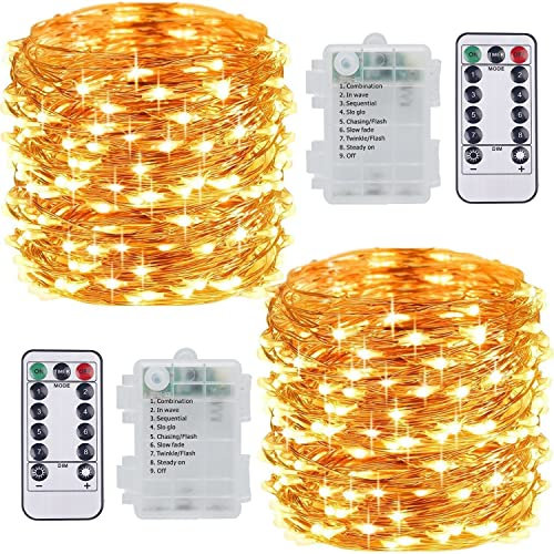 SUNNOW 2 Pezzi Stringa Luci LED - 10M/33FT Catene Luminose 100LED Luci Natalizie Batteria Impermeabile IP65, Esterno/Interni Lucine Decorative per Balcone Giardino Feste Natale (Bianco Caldo)