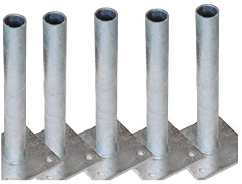 5 Pfostenträger Pfostenhalter Pfostenhülsen für Ø 34 mm Rundpfosten Maschendraht Zaun-pfosten zum schauben anschrauben dübeln aufdübeln auf festen Untergrund wie Beton oder Mauer