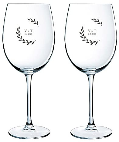 Calledelregalo Copas de vino grabadas con monograma con la fecha e iniciales que quieras. Tipografía Minion Pro