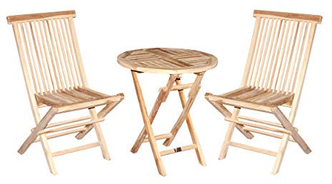 Ambientehome 3tlg Balkonset Teakholz Klappstuhl Klapptisch Ø 60 cm rund Bistroset Teakholz 3-teilig