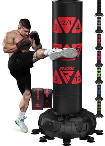 RDX 6FT 330LB Boxsack Stehend Erwachsene, Trainingshandschuhe und Überzug Set XXL Freistehender Standboxsack Boxing mit Saugfuß Freestanding Punch Bag für MMA Kickboxen Kampfsport Boxpartner Muay Thai