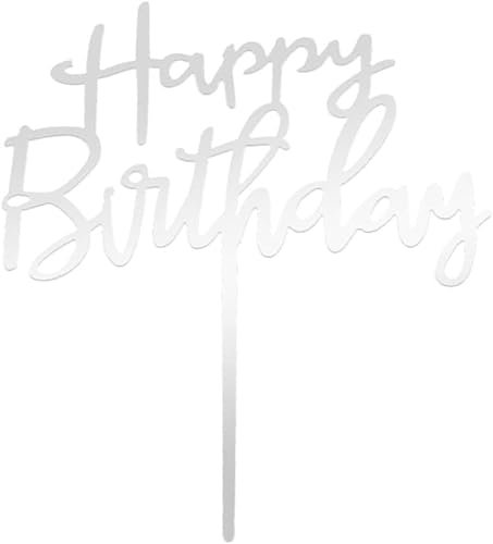 Happy Birthday Cake Topper Acrylic Toppers Elegant Decoration UK 3LD1 (SILVER)