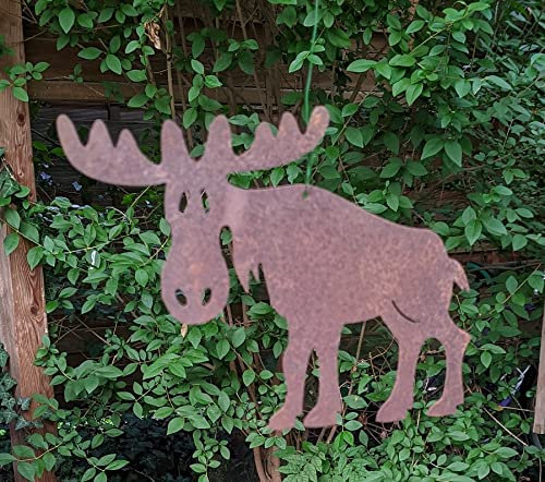 Deko Elch 19 cm breit aus Edelrost zum Hängen oder Legen Fensterschmuck Gartendekoration Tier Figur Elch Metall Rost