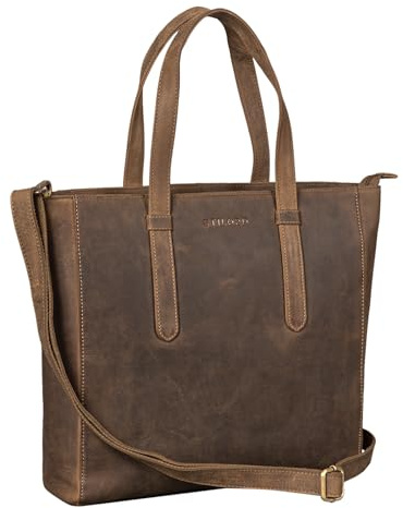 STILORD Rachel Tote Bag Leder Damen Umhängetasche Groß Schultertasche Laptop Handtasche Shopper XL Vintage Echtleder Farbe:schwarz