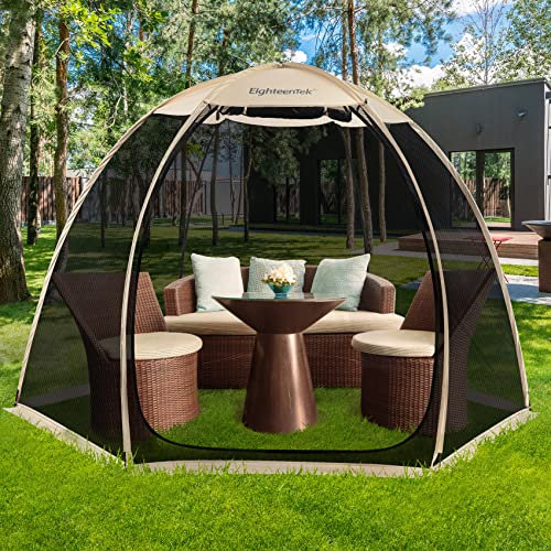 EighteenTek Pop-Up-Pavillon für den Außenbereich, Camping, Sonnenschutz, Netzwände, nicht wasserdicht, 3 x 3 m, Beige