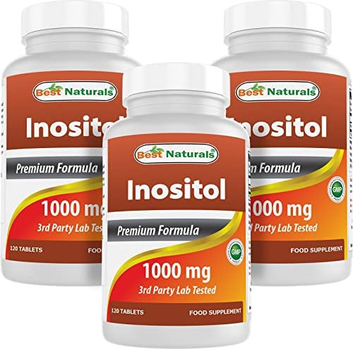 Best Naturals Inositol 1000 mg 120 Tablets - Manufactured in a USA Based GMP Certified and FDA Inspected Facility and Third Party Tested for Purity. Guaranteed!! (120 Count (Pack of 3))