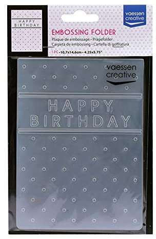 Iris Ohyama Vaessen Creative Cartella per Embossing, Happy Birthday, 6 x 10,8 x 0,5 cm, 1 Pezzo, Compleanno, Nascita, Biglietti di Natale e Artigianato di Carta, 14,6x10,8x0,5