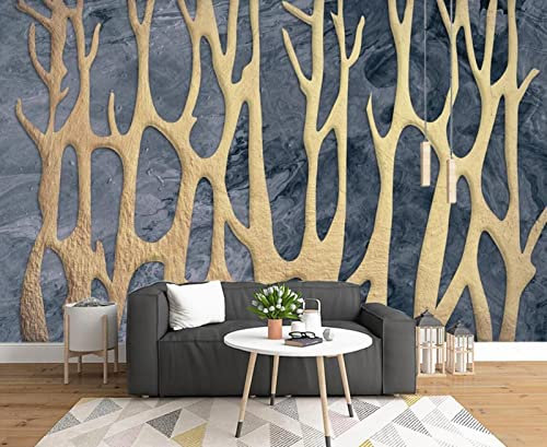 Papier Peint Panoramique Bois En Relief Doré Papier Peint Intissé 3D Murale Tableaux Muraux Tapisserie Salon Chambre
