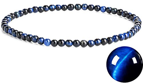 EUMENIDES Tigerauge-Armband, Farbiges Tigerauge-Armband für Frauen, 4/6MM, Qualität A (Blaues Tigerauge,4MM)