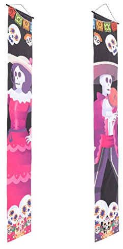 PRETYZOOM 1 par de Pancartas del Día de Los Muertos para Porche Cartel Colgante Mexicano para Puerta Cartel de Calavera de Halloween Adorno de Fiesta Mexicana Decoraciones para Fiesta de