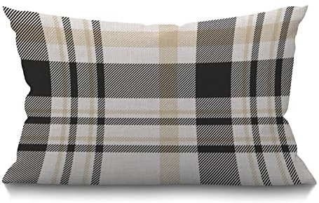 BGBDEIA Housse de coussin à carreaux style rustique traditionnel à carreaux en palette de décorations noir, beige et blanc, housse de coussin en coton et lin pour canapé, 30 x 50 cm