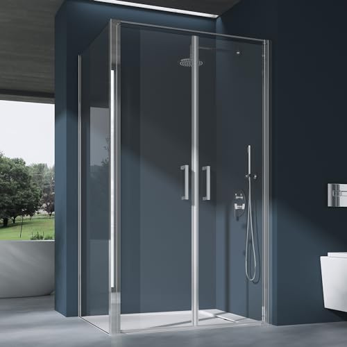 doporro Eck-Duschkabine 90x100x195cm Chrom Eckdusche mit 4cm Duschtasse | 8mm ESG-Sicherheitsglas Klarglas inkl. beidseitiger Easy-Clean-Beschichtung Ravenna66K