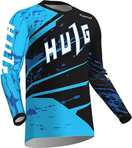 HULG Motocross-Trikot Für Herren | MTB Mountainbike 100% Hochwertiges Polyestergewebe | Atmungsaktives Material, Schnell Trocknend, Antibakteriell |Lange ÄrmelJersey (Blue,5XL)