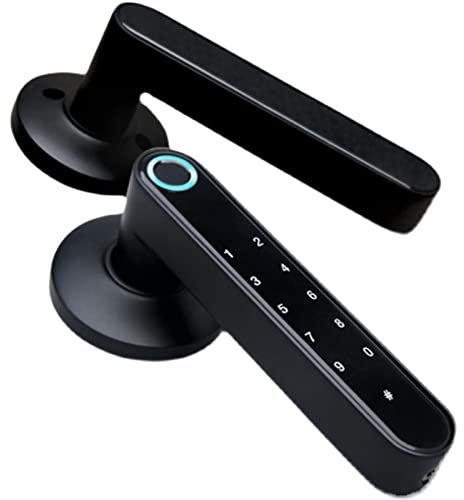 Splenssy Tuya Fingerabdruck-Türschloss, 4 in 1 Fingerabdruck/Tastencode/Schlüssel, Smart Lock, sichere Finger-ID | Anti-Peep-Code | schlüsselloses Eingangstürschloss mit Griff, Schwarz