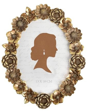 AELS 12,7 x 17,8 cm Vintage-Bilderrahmen, eleganter antiker ovaler Bilderrahmen mit Glasfront, Foto-Display, Tisch-Wandbehang, Geschenkideen, goldene Blume