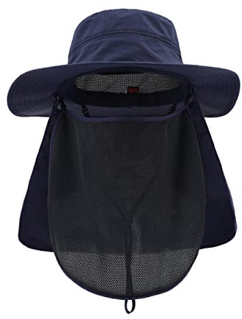 Magracy Sonnenhut für Herren, LSF 50+, breite Krempe, Safari-Hut mit Halsklappe, Gesichtsabdeckung, Marineblau