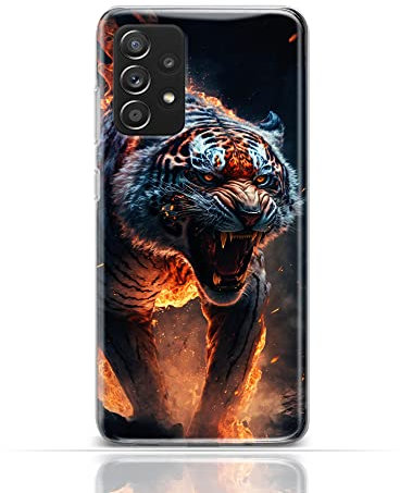 Hülle für Samsung Galaxy J5 2016 Handyhülle Schutzhülle aus Silikon TPU Softcase mit Motiv 3505 Tiger in Flammen