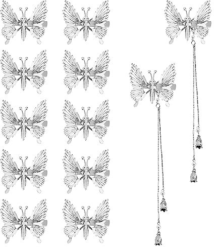 12 Stück Schmetterlings Quaste Haarspangen Schmetterling Haarnadeln Silber 3D Bewegliche Haarnadeln mit Abnehmbarer Goldene Schmetterlings-Haarspangen für Damen Mädchen (Silber, 12 Stück)