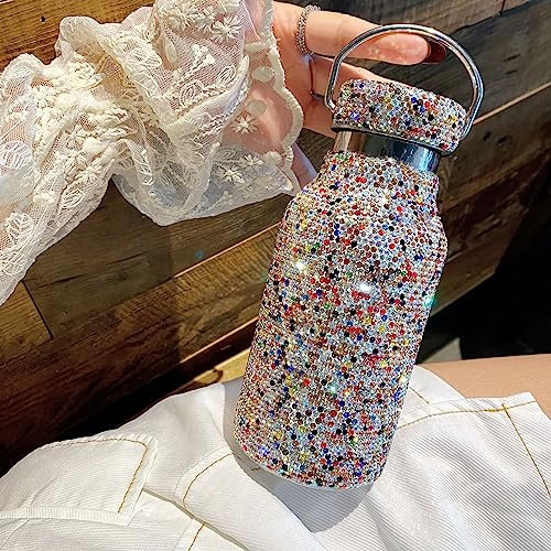 Jiawinng Diamond Water Bottle Bling Rhinestone Stainless Steel Thermal Bottle Water Bottle Insulated Bling Cup Glitter Water Bottle for Women Girls Gifts 400Ml,Silver