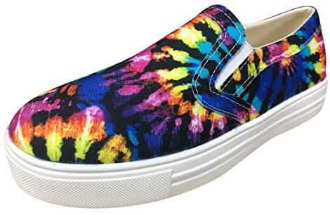 BIISDOST Zapatillas de lona para mujer, con plataforma, zapatos planos, zapatos casuales, zapatos individuales, ligeros, transpirables, zapatos de trabajo, tallas grandes, zapatos de lona, estampado