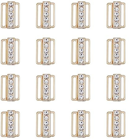 SUPERFINDINGS 16 Set Reggiseno Chiusura con Strass Reggiseno Fibbie Chiusura Anteriore Reggiseno Gancio per Bikini 19x13.5mm Gancio di Ricambio Chiusura Parte Reggiseno Clip Gancio per Vestiti
