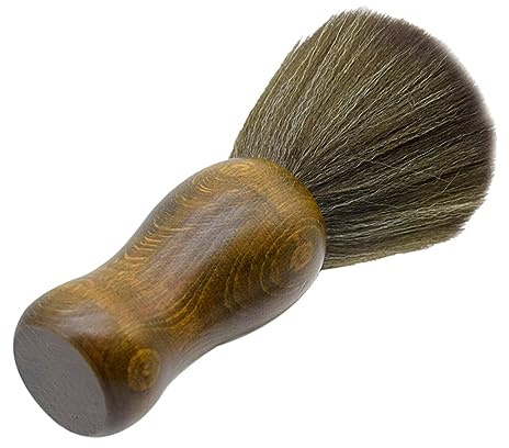 Runde Friseurbürste mit Holzgriff aus Wolle für Nacken und Ohren | Braune Ausführung, Fusselfrei und Leicht zu Reinigen, für Barbershops und Zuhause, Feine Details
