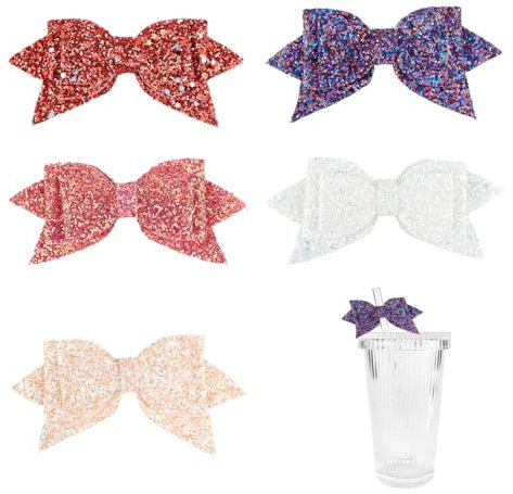 LNQ LUNIQI 5Pcs Bow Straw Topper Glitter Bow Knot Drinking Straw Decor DIY Straw Accessories for Christmas Wedding Xmas Birthday Winter Party Supplies