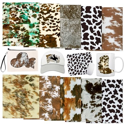 Tintnut Cowhide Infusible Transfer Ink Sheets - 10 Sheets 12x10, Cow Print Sublimation Transfer Paper Bundle Compatible with Cricut for DIY Mugs, Tumblers, Key Chain, T-Shirts